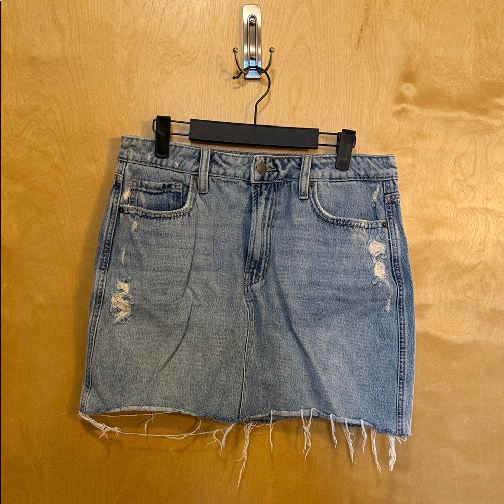 VICI Light Blue Distressed Denim Mini Skirt Size Large